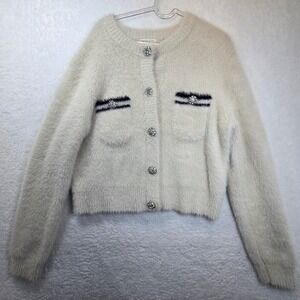 J Crew Cream Fuzzy Cardigan Sweater Lady Jacket Shetland Indie Luxury Glam *READ